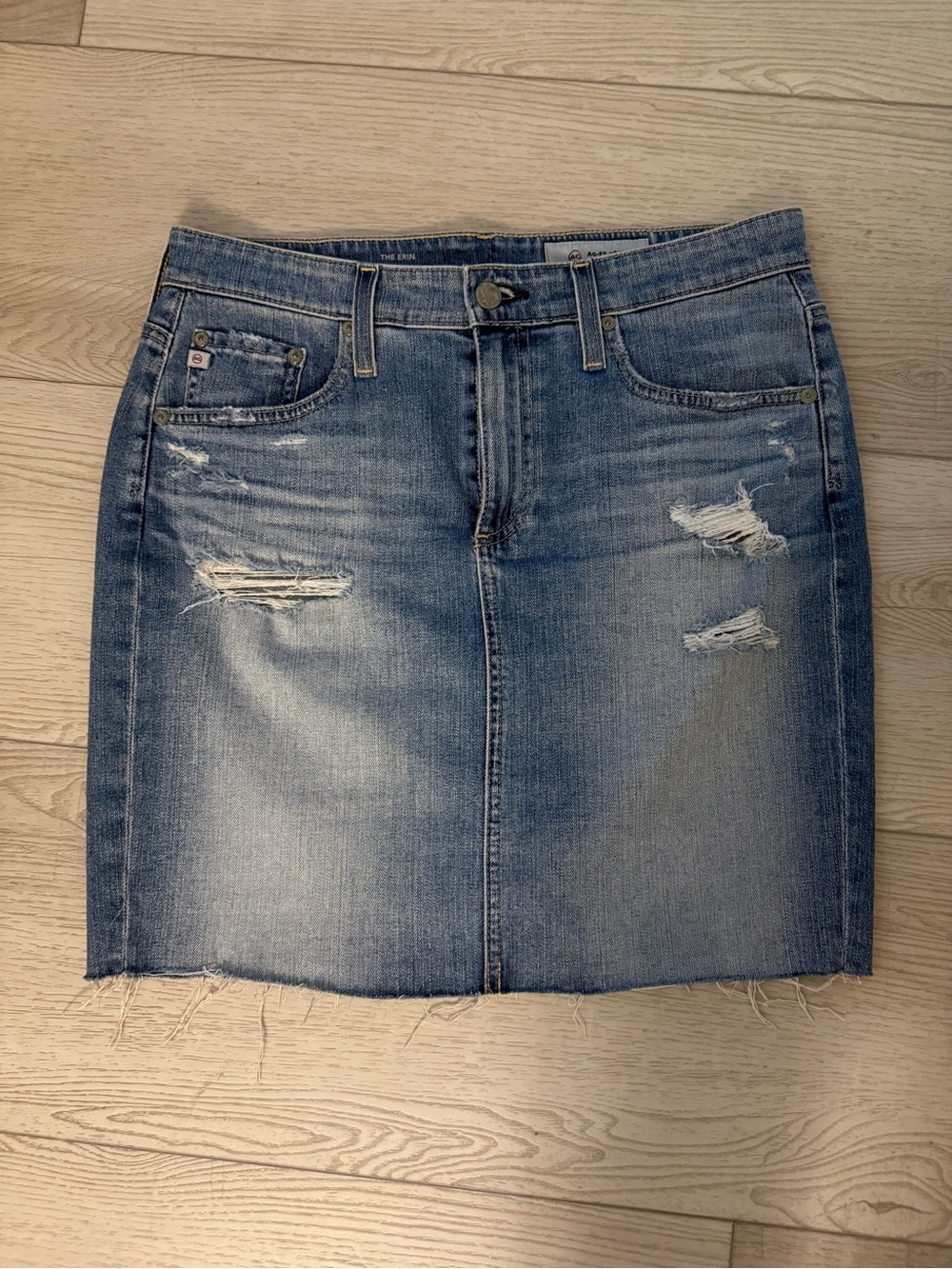 Ag Adriano Goldschmied Light Blue Denim Mini Skirt